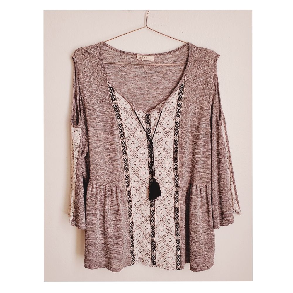 Style & Co Sz 1x Cold Shoulder Top Gray